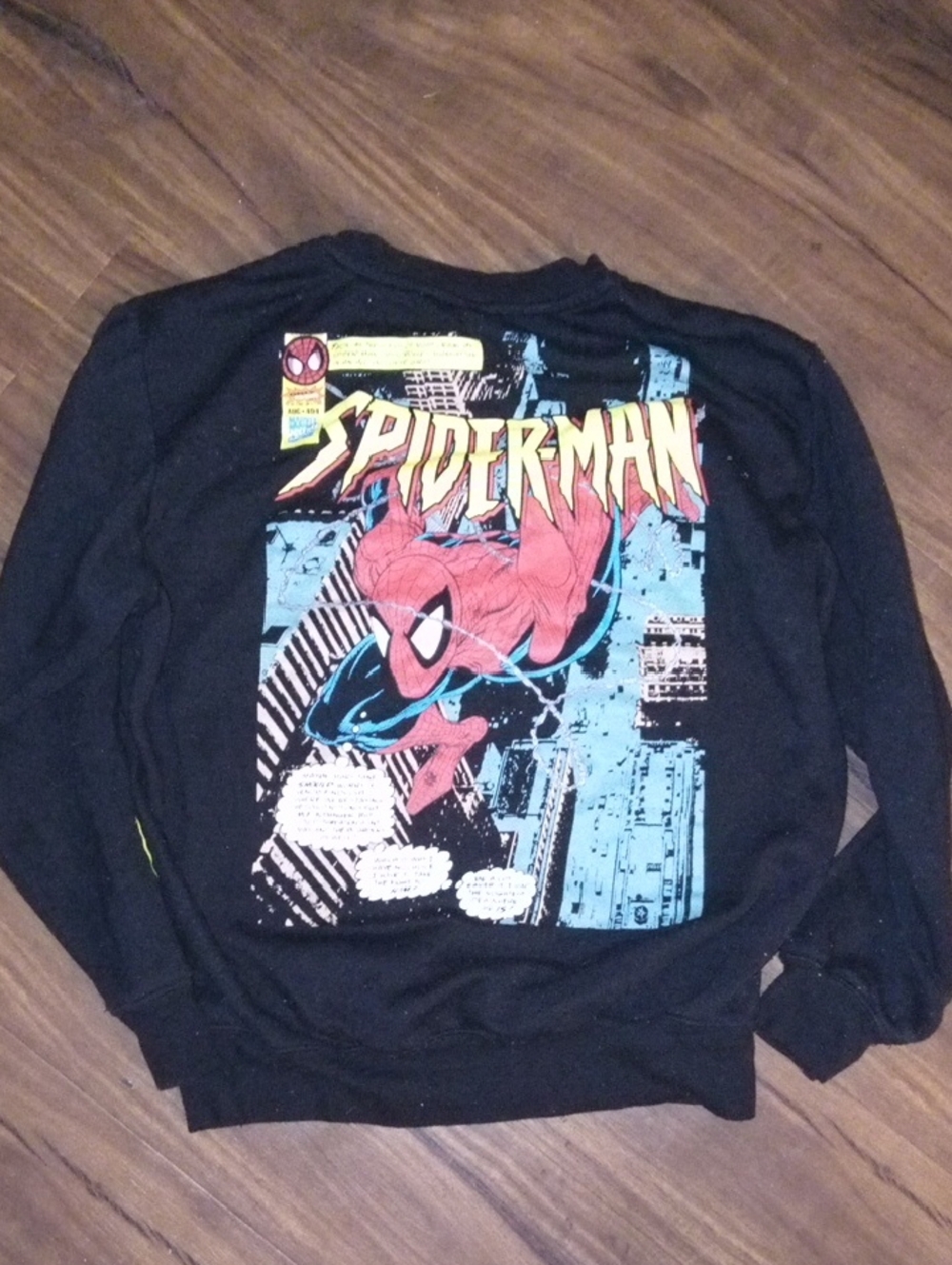 Spiderman Black Sweatshirt with Red, Blue and Yellow Graphic